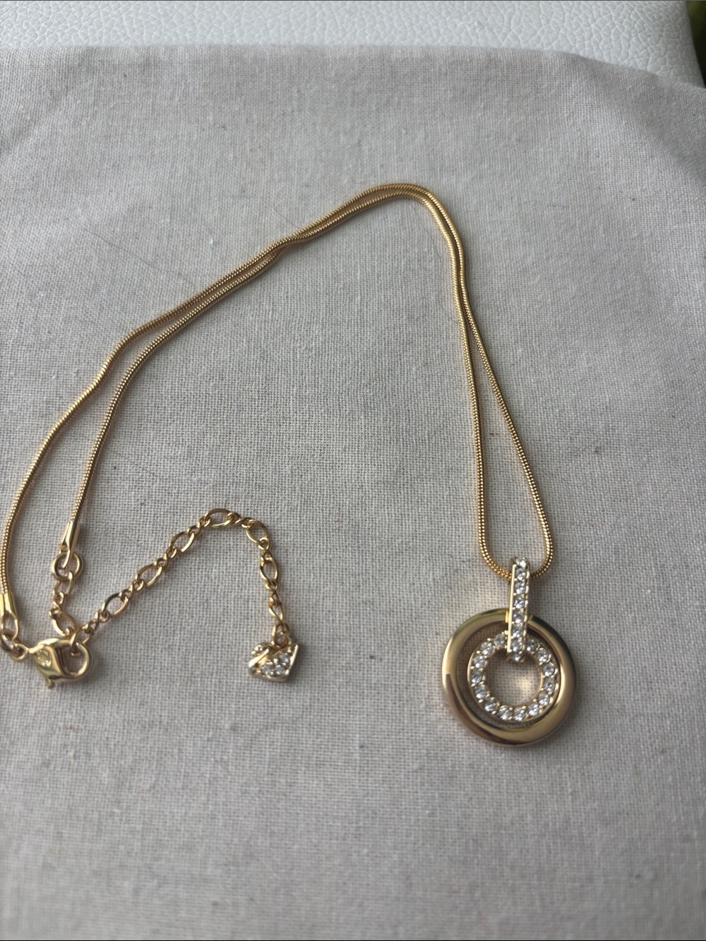 Swarovski Gold Crystal Circle Pendant Necklace gold plated